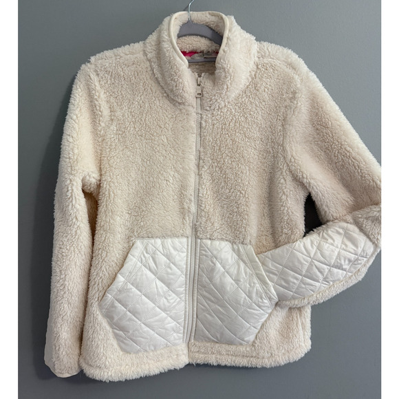 NWOT Isaac Mizrahi Sherpa Fleece Jacket Women Cream Zip Quilted Pockets XXS - Picture 1 of 7